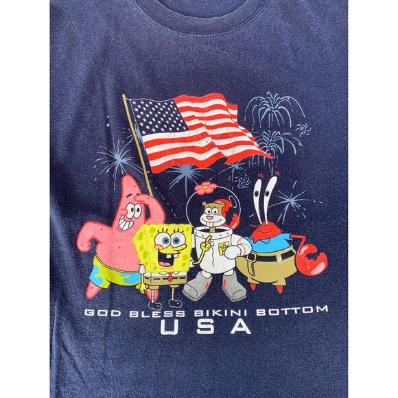 Vintage 2003 Nickelodeon SpongeBob SquarePants God Bless Bikini Bottom tee XL - Picture 2 of 8